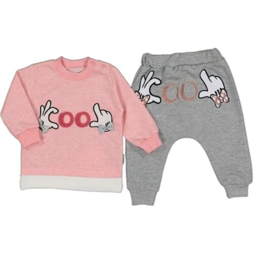Jaju Baby, Baby Girl Pink-Grey Cool Embroidered Set of 2