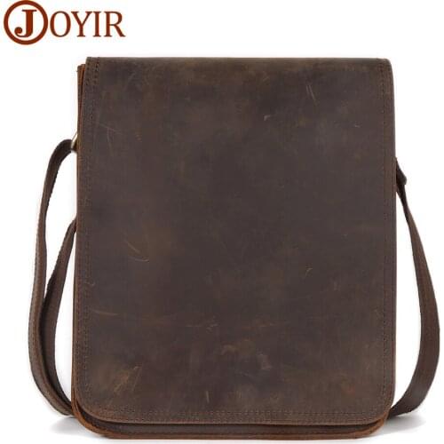 JOYIR Vintage Crazy Horse Leather Men Messenger Bag Flap Casual Male Small Crossbody Bag for 9.7" Ipad Travel Work Shoulder Bag