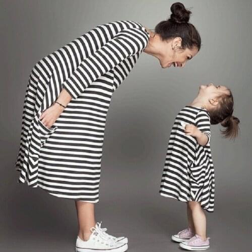 Kindstraum 2018 Striped Family Look Top Quality 2 Kinds Mother Daughter Dresses Cotton Summer Pocket Family Clothing,RC634