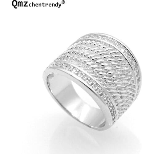 Top Quality 316L Stainless Steel Broad Micro inlay zircon female Wire Bling Ring Womens Fashions Brand Ring Jewelry