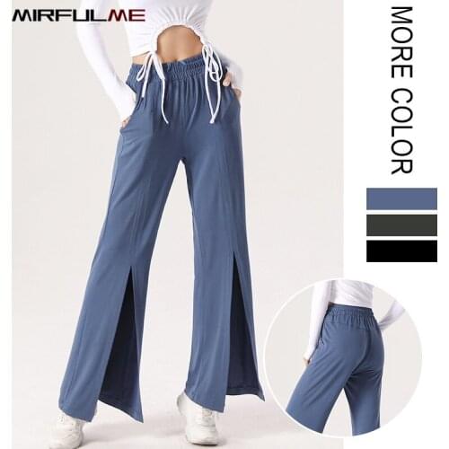 Women Loose Yoga Pants Quick Dry High Waist Sport Leggings Forked Bottom Running Trousers Girls Elastic Gym Fitness Baggy Pants