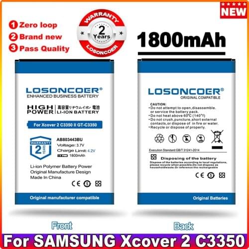LOSONCOER 1800mAh AB803443BU Mobile Phone Battery For SAMSUNG For Solid Xcover Xcover 2 C3350 II GT-C3350