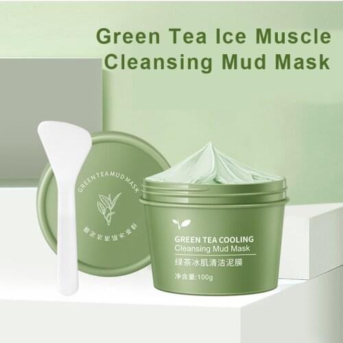 Green Tea Ice Muscle Mud Mask Anti-acne Face Cream Shrink Pores Acne Scar Removal Blackheads Cream Skin Care