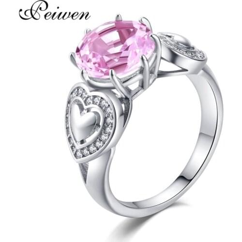 Fashion Glamour Pink CZ Zircon Love Heart Rings for Women Marriage Engagement Crystal Ring Rhinestone Silver Color Jewelry Gift