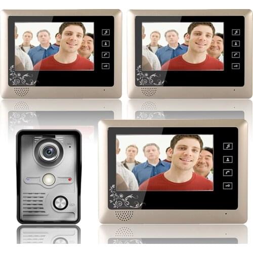 MOUNTAINONE 7 Inch Video Door Phone Doorbell Intercom System Kit 1-Camera 3-Monitor Night Vision 3PCS 10m Cable