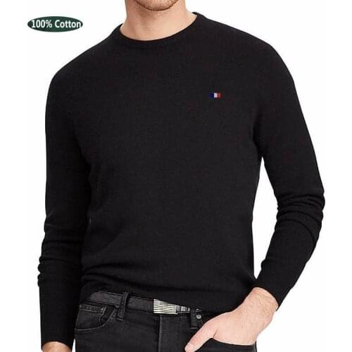 Mens Long Sleeve Pullover 100% Cotton Sweater Jacket Mens O-neck Embroidered Logo Fashion Casual Base Fit Sweater Shirt Top