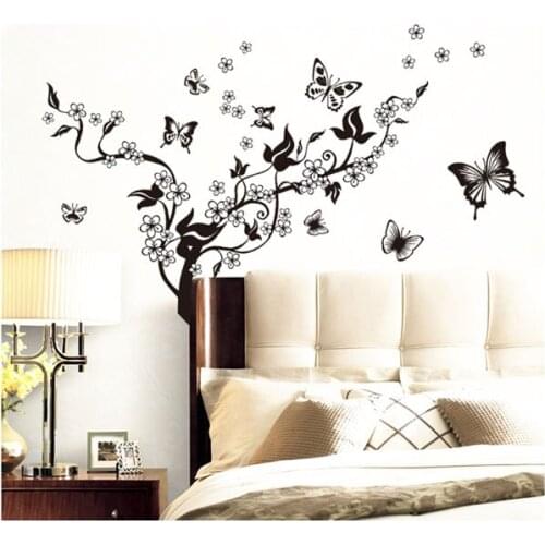Sticker On The Fridge Black Butterfly Vine Flower Wall Stickers Kitchen Decoration Decals On The Furniture