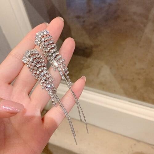 Origin Summer Bling Bling Luxury Rhinestone Dangle Earring for Women Exquisite Long Tassel Metallic Earring Jewelry Pendientes