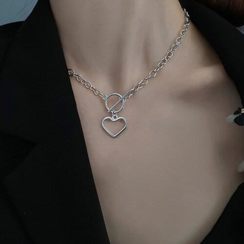 Heart Pendant Necklace For Women Punk Gothic Silver Color Geometric Square Pendant Necklaces Jewelry Punk 2021 New Trend Fashion