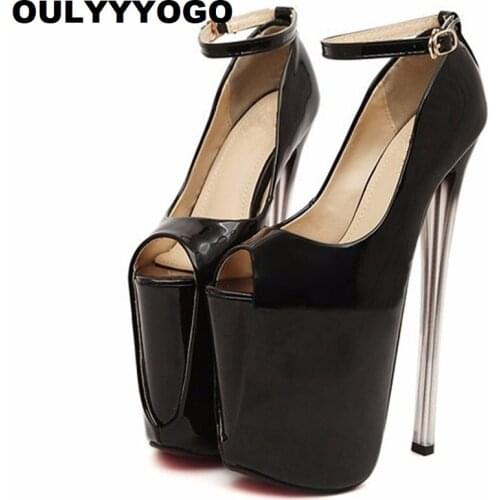 Ultra High Heels 16cm/19cm/22cm Patent Leather Sexy Shoes Peep Toe Women Shoes Women Pumps Shallow Mouth Party Shoe Size 34--50