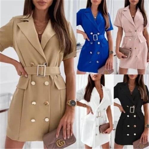 Fashion Trend Dresses 2021 Spring and Autumn New Dress Solid Color Double-breasted Button Decoration Suit Dress LYQ287