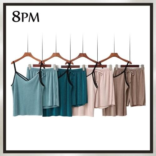 Sleeveless Sexy Summer Sleepwear Suit 2021 New Women Shorts Pajamas Homewear Korean Sling Thin Pajamas ouc1076