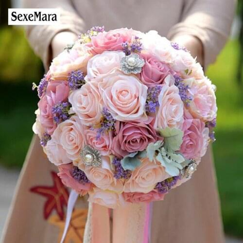SexeMara Silk Rose Wedding Bouquet Artificial Home Party Deco Flowers Bridal Bouquet and pink hydrangea Wedding Bouquets