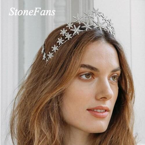 Stonefans Baroque Bridal Hair Accessories Star Crown Wedding Headband Silver Color Rhinestone Tiara Crown Banquet Party Jewelry