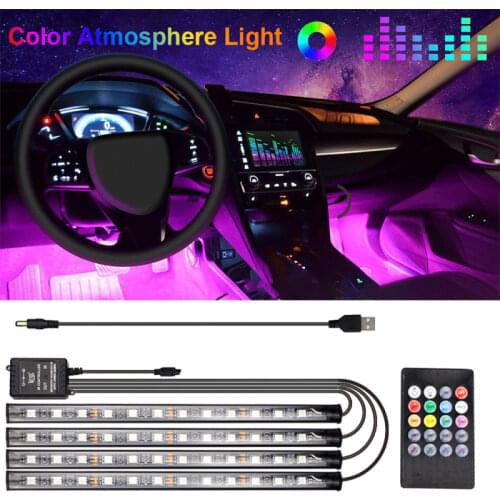 Led Car Foot Ambient Light With USB Cigarette Lighter Backlight Music Control App RGB Auto Interior Decorative Atmosphere Lights