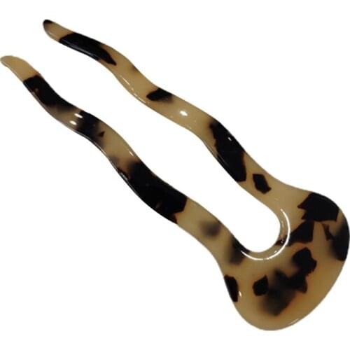 U-Shaped Hair Stick Fork Clips Wavy 2 Prongs Leopard Marble Print Hairpin Vintage Celluloid Acetate Updo Chignon Pin