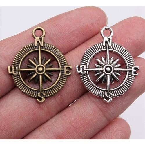 WYSIWYG 10pcs Charms Compass 28x24mm Antique Making Pendant Fit Vintage Tibetan Bronze Silver Color DIY Handmade Jewelry