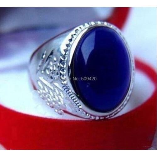 XFS2014102>>>Beautiful Tibetan Silver Mens blue jade Ring size 8-11