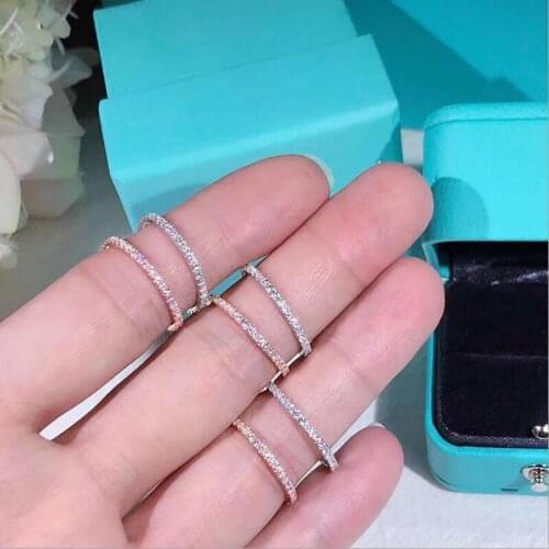 YANHUI Rose Gold Color CZ Finger Rings for Women Fashion Stackable Wedding Statement Authentic Sterling Silver 925 Jewelry