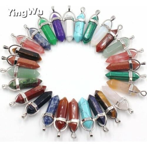Yingwu Natural stone lapis Opal Pink Purple Crystal Quartz Stone Hexagonal Column Pendant Necklaces Fashion Jewelry Gift