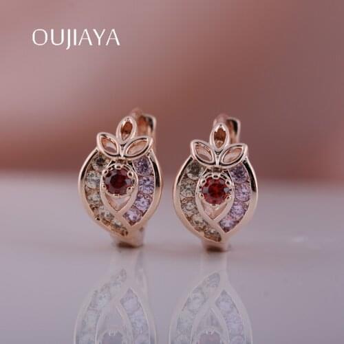 OUJIAYA hot sale Round 585 Rose Gold Dangle Earrings Women Natural Zircon Drop Earring Wedding Birthday Gift Jewelry A61