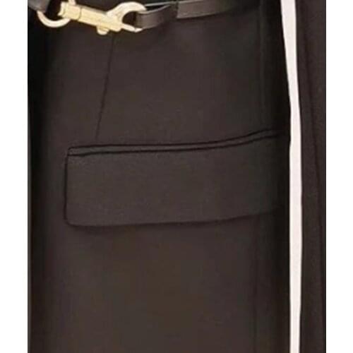 Womens Metal Button Decorative Blazer Fashion OL Wool Blend Women Suit Jacket Black