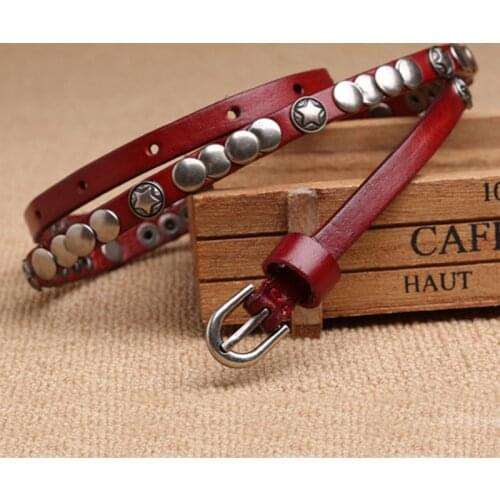 Skirt small thin belt adornment belt female genuine leather belt for women rivet waist belts chain personality tide strap