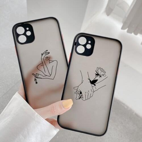 Funny Hand Painted Girl and Flower Line Art Phone Case For iPhone 12 11 Pro Max SE2 6s 7 8 Plus XR XS Max X Hard shockproof Case