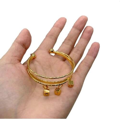 1pcs Copper Arabic Bangles Indian Dubai Bracelets Bangles for kids with Charm Ethiopian African Gold Bracelets&Bangles Bridal
