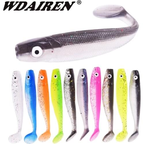 10Pcs Jigging Wobblers Soft Baits 65mm 2g 3D Eyes Aritificial Silicone Bait Fishing Lure T Tail Bass Pike Pesca Fishing Tackle