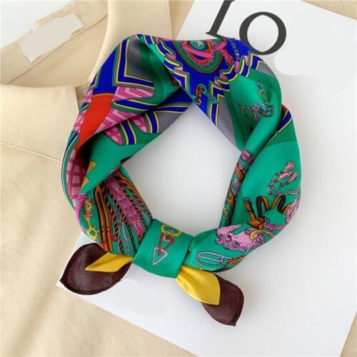 100% Natural Real Silk Scarf Lady Square Scarves Hairband Design Print Foulard Neckerchief Women Bandana Spring New 2021