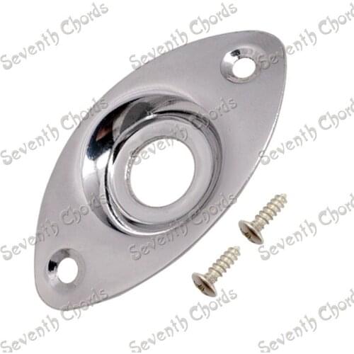 2 Pcs Chrome Metal Oval Indented Bass Guitar Jack Plates MCGB-CR-2