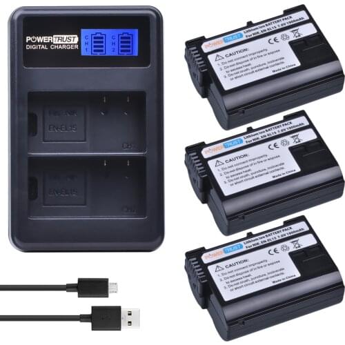 3Pcs 1900mAh EN-EL15 ENEL15 EL15 Battery + LCD USB Dual Charger for Nikon D500,D600,D610,D750,D7000,D7100,D7200,D800,D800E,D810