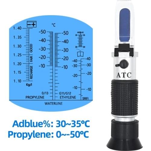 4 in 1 Hand Held Refractometer Vehicle Urea Tester 30-35% Adblue Fluid Glycol Battery Antifreeze Concentration Meter ATC