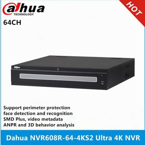 Dahua NVR608R-64-4KS2 64 Channel Ultra 4K NVR support perimeter protection face recognition ANPR and 3D behavior analysis