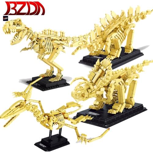 BZDA Dinosaur Park Pterodactyl Skeleton Model Building Blocks Jurassic Dinosaur World Creator Animals Bricks Kids Toys Gift