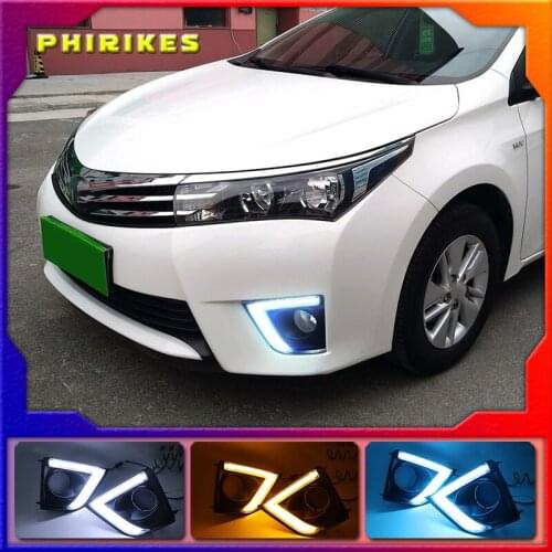 1 Set DRL For Toyota Corolla 2014 2015 2016 LED Daytime Running Lights with yellow turn signal night blue Head Fog Lamp cover