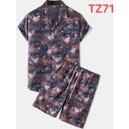 New style Men Hawaiian Print Streetwear Lapel Short Sleeve Shirt fashion Beach Shorts Summer Breathable Casual Men Sets 2 Pieces