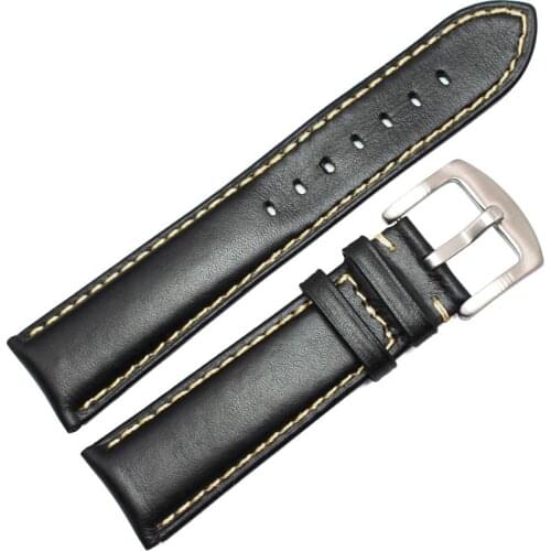 Smooth Genuine Leather Watchbands Black Dark Brown Bracelet 18 19 20 21 22 24mm Watch Band Strap Stainless Steel Silver Buckle