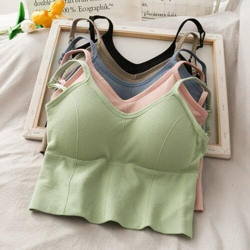 HELIAR Women Cottons Basic Crop Tops Spaghetti Sexy Lingerie Intimates With Removable Padded Tube Tops Crop Tops Women