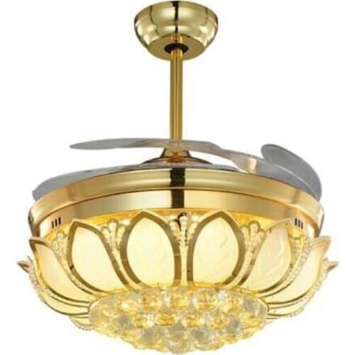 Lotus crystal invisible fan simple modern electric fan chandelier living room dining room with led European fan light