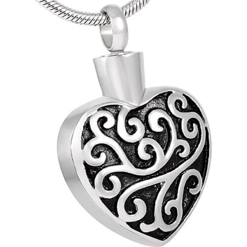 IJD8055 Scrollwork Filigree Heart Cremation Jewelry Engravable Stainless Steel Keepsake Urn Necklace Hold Memorial Ashes Pendant