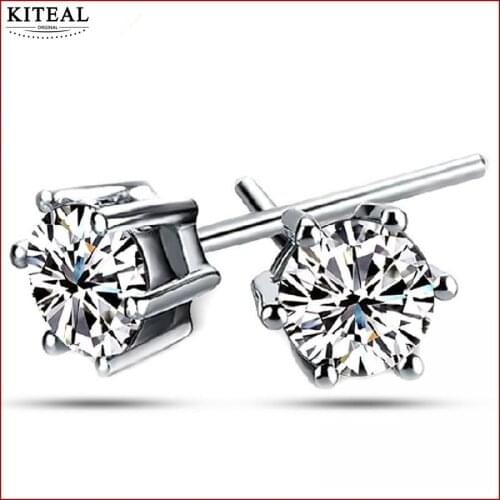 KITEAL Wholesale 2018 New Silver Plated Earrings Classic Carat Zircon Crystal Inlay Six-claw 6mm Alloy Crown Stud Earings