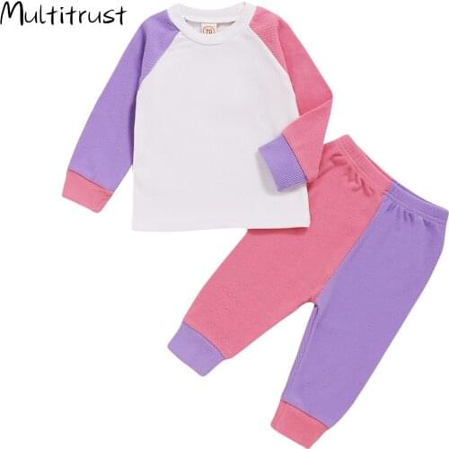 Baby Boys Grils Outfit 2020 Autumn New Toddler Kids Baby Clothing Sets Patchwork Cotton Sweatshirts Tops+Pants Casual Suit Sets