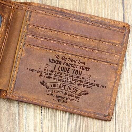 VE1003 DAD TO SON Birthday Gift Mens Boys Wallet Wallets Genuine Engraved Leather Purse Card Holder Bifold Wallets Purses