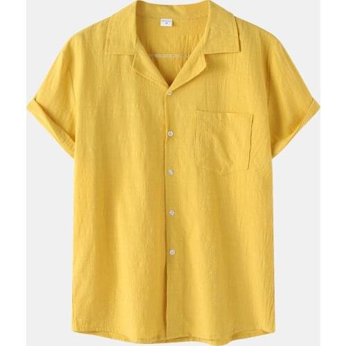 Mens Shirt Summer Cotton and Linen Top for Men New Solid Color Short-Sleeve Thin Cardigan Male Casual Shirt