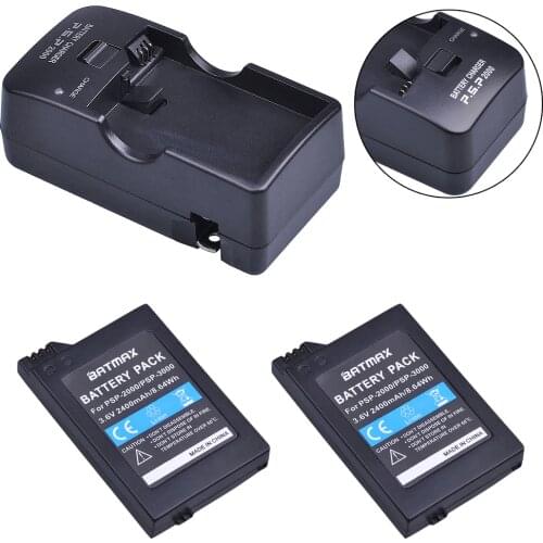 2Pcs 3.6V 2400mAh PSP 2000/3000 PSP-S110 Battery + Charger for Sony PSP2000 PSP3000 Console