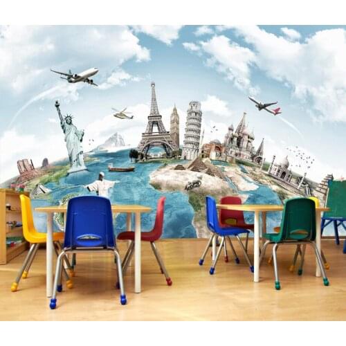 Bacal Custom Wallpaper Home Decor Mural Tours around Blue the world Travel Backdrop Living Room Bedroom Mural 3D wallpaper