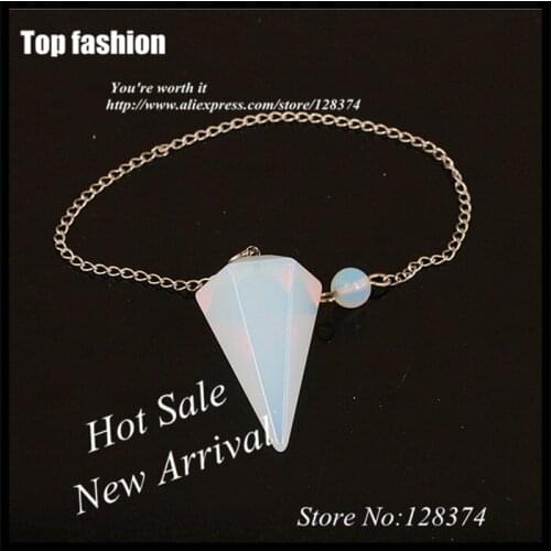 E-072 Natural Opal onyx Gem Stone Cone Healing Dowsing Reiki Chakra Charm Pendulum Gold Chain