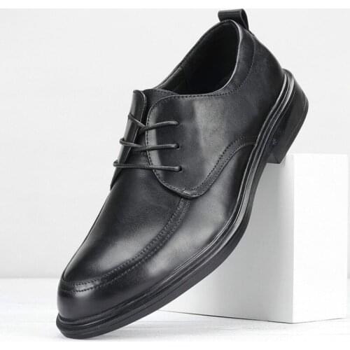 New Elegant Mens Leather Casual Shoes Mens Soft Bottom Business Suit Shoe Breathable Mens Wear-Resisting Stitching Shoes Black